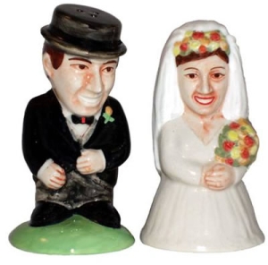 Ceramic Salt and Pepper pots. Bride and Groom salt and pepper 
