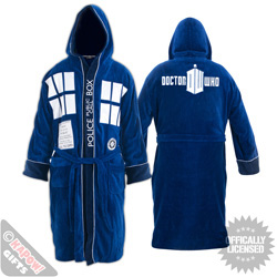 Dr Who Blue Tardis Towelling robe with hood        